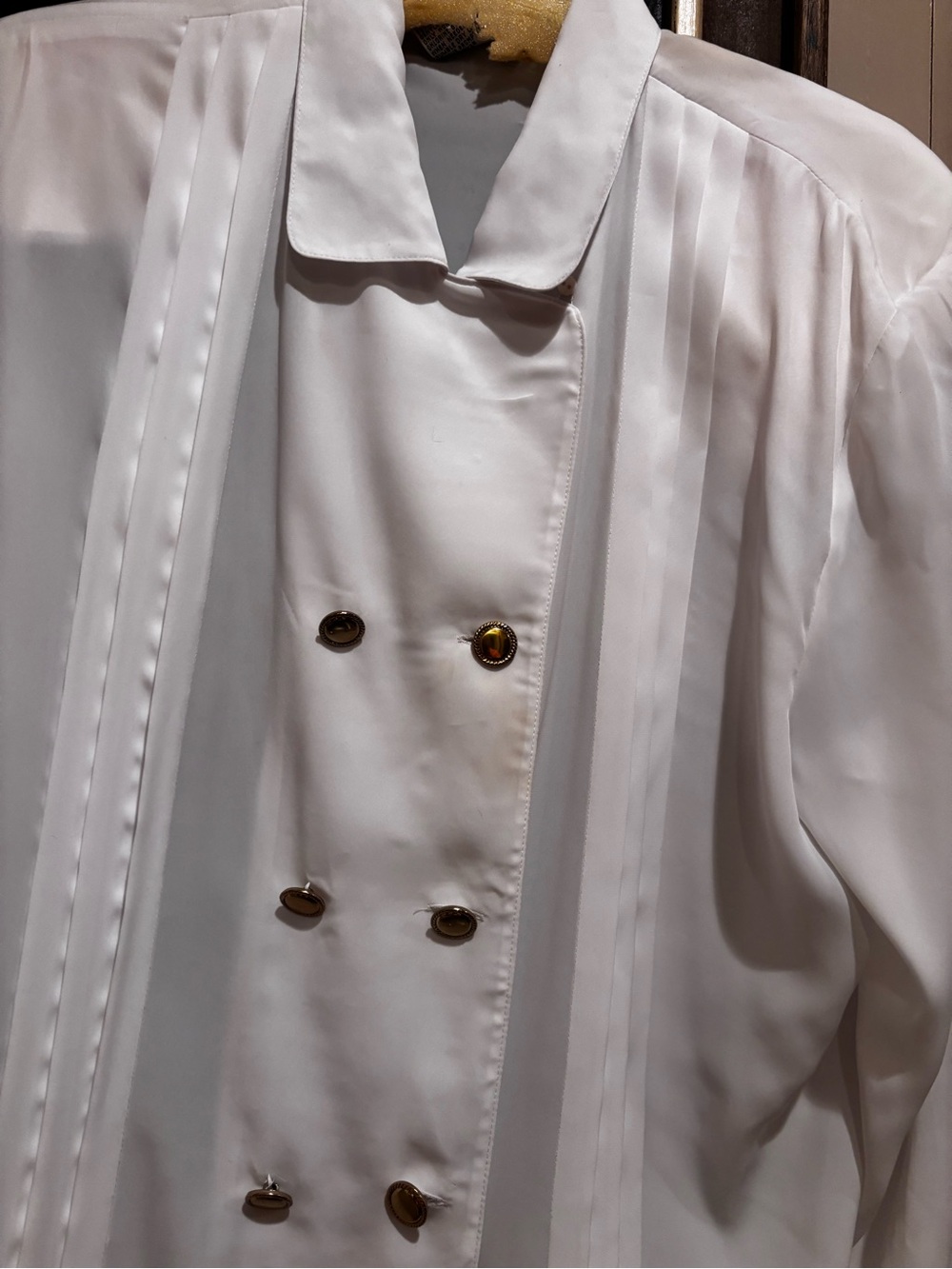 Talbots Vintage White Double-Breasted Pleated Dress Shirt with Gold Buttons